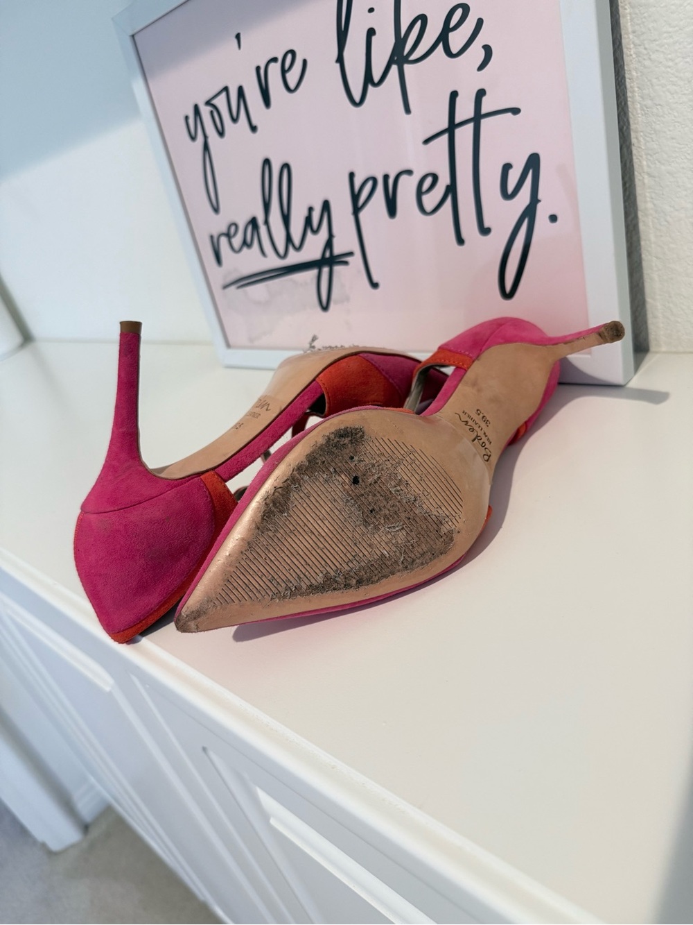Boden Pink and Orange Suede Pointed-Toe Strappy Heels - Picture 6 of 6